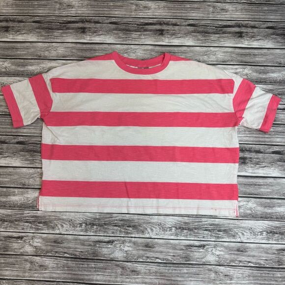 ASOS Women's Striped Oversized Boxy Cropped T Tee Shirt 2 White Bright Hot Pink - Picture 12 of 12